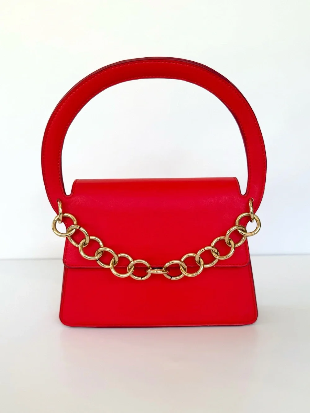 Red Mini Flap Top-Handle Crossbody Bag Gold Chain